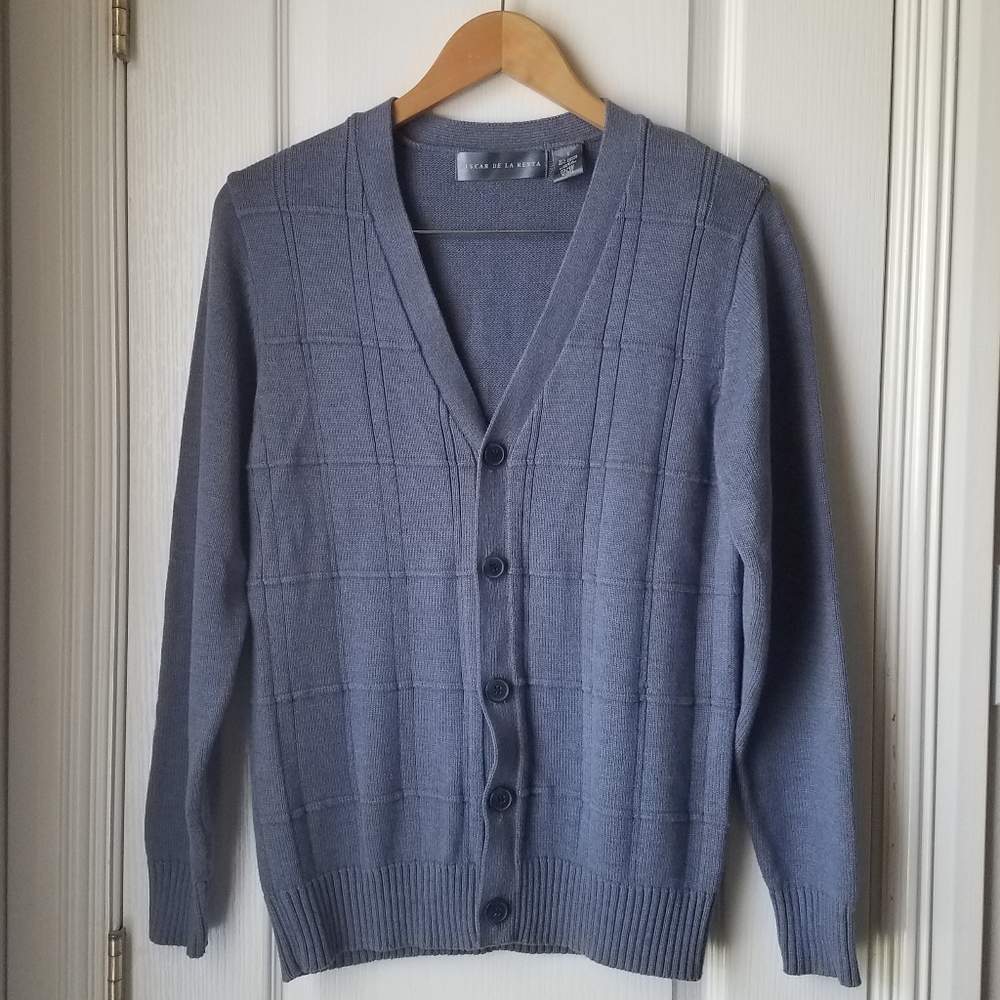Oscar de la Renta Blue Cardigan Button Front Small